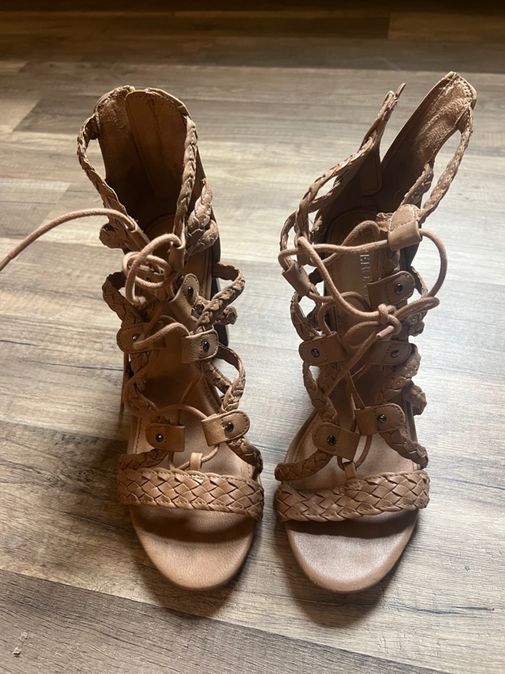 Merona Tan Braided Lace-Up High Heel Sandals